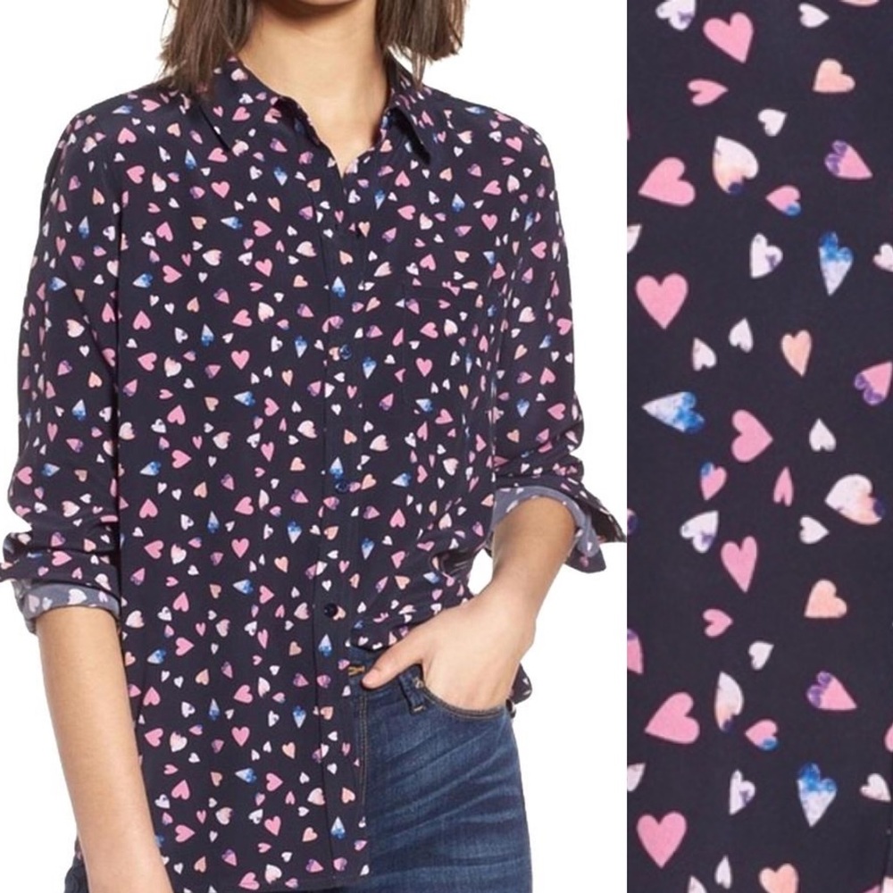 RAILS Heart Silk Corazon Navy Button Up